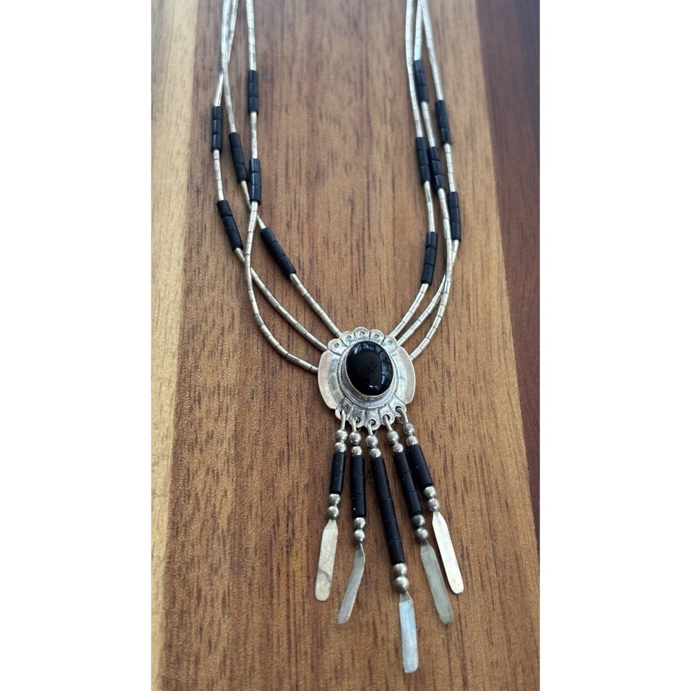 Vintage Black Onyx With Sterling Liquid Silver 11.7 Grams 25"